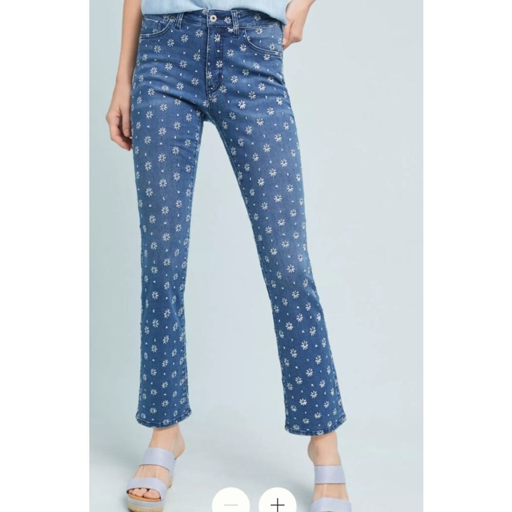 31 Anthropologie Pilcro Embroidered Daisy High-Rise Cropped Bootcut Jeans Boho